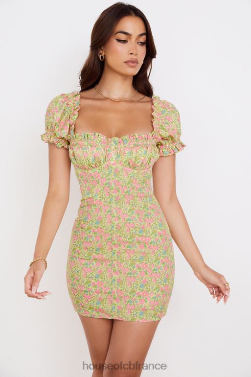 House of CB tanaya - robe courte vintage à fleurs et manches bouffantes N888H538 vêtements