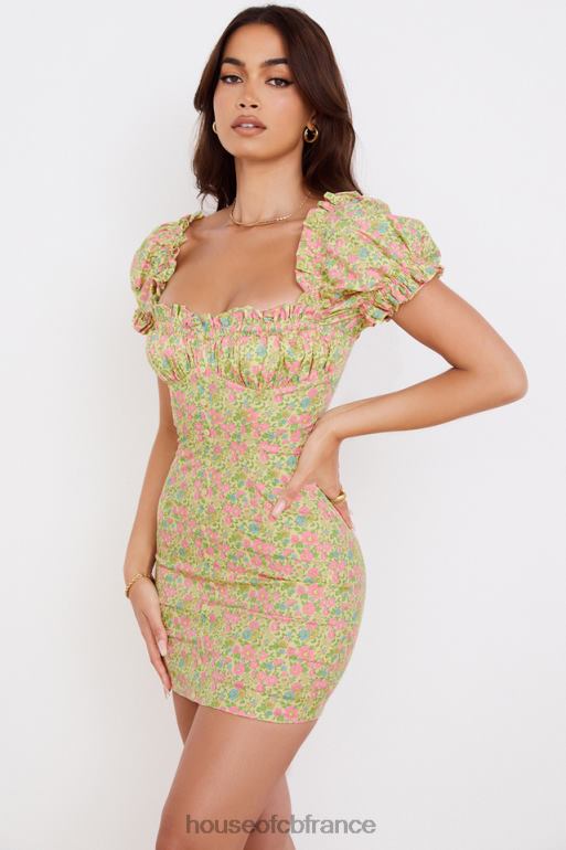 House of CB tanaya - robe courte vintage à fleurs et manches bouffantes N888H538 vêtements