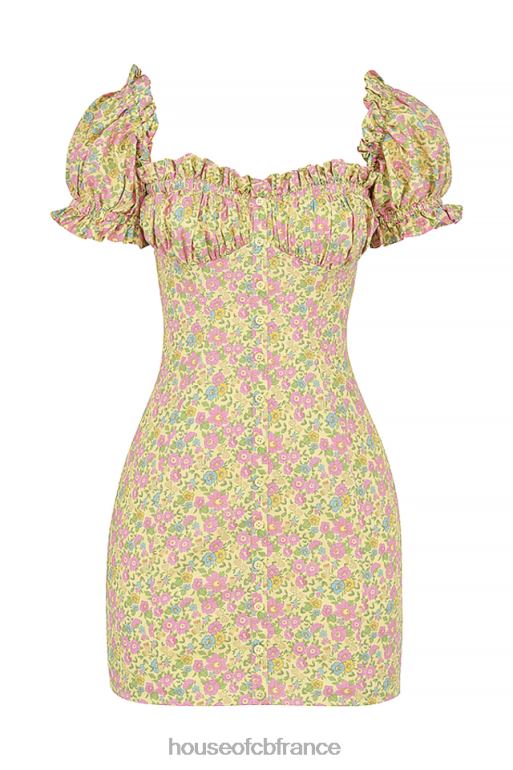 House of CB tanaya - robe courte vintage à fleurs et manches bouffantes N888H538 vêtements