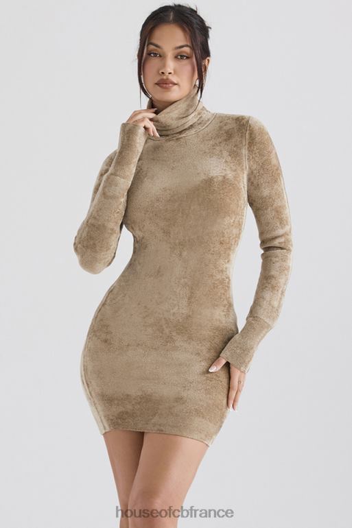 House of CB taya - robe courte en chenille fauve N888H316 vêtements