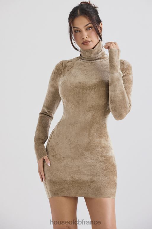 House of CB taya - robe courte en chenille fauve N888H316 vêtements