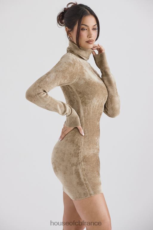 House of CB taya - robe courte en chenille fauve N888H316 vêtements