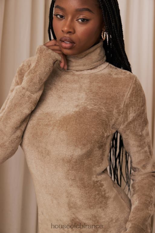 House of CB taya - robe courte en chenille fauve N888H316 vêtements