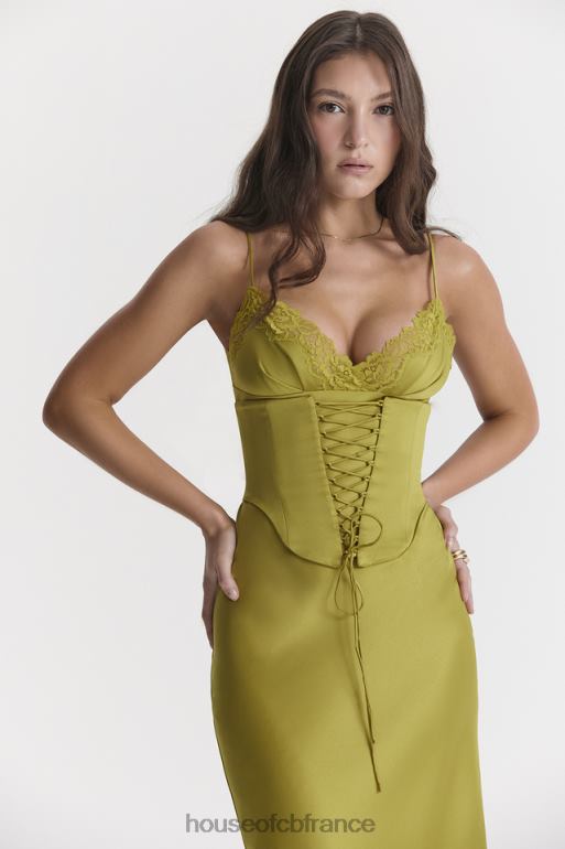 House of CB robe nuisette en satin chartreuse salma N888H288 vêtements