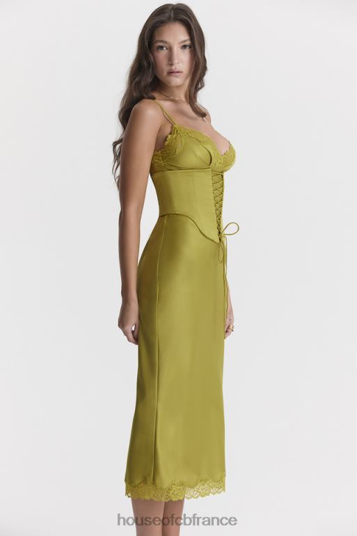 House of CB robe nuisette en satin chartreuse salma N888H288 vêtements
