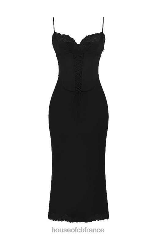 House of CB robe nuisette en satin noir salma N888H283 vêtements