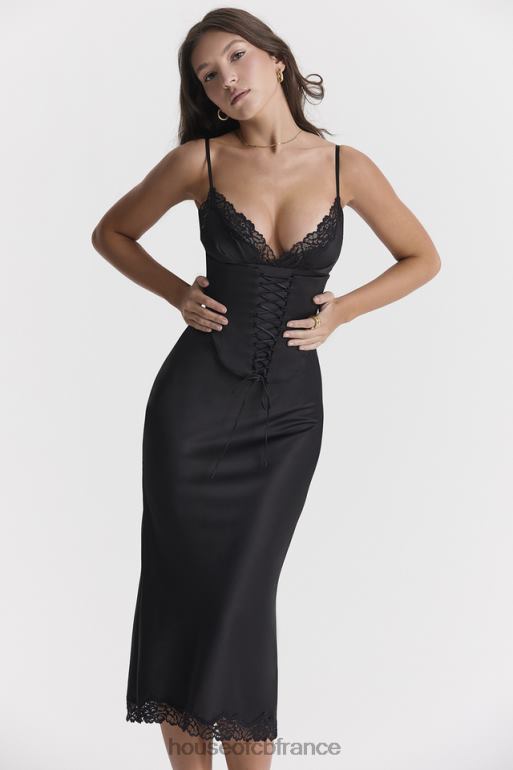 House of CB robe nuisette en satin noir salma N888H283 vêtements
