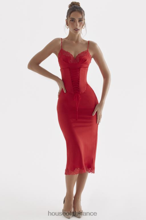 House of CB robe nuisette en satin rose rouge salma N888H293 vêtements