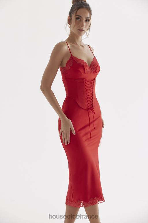 House of CB robe nuisette en satin rose rouge salma N888H293 vêtements