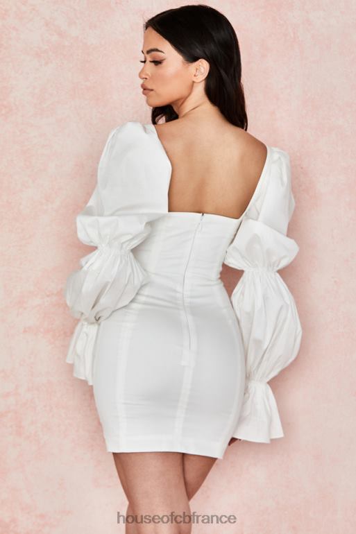 House of CB robe corset blanche à manches bouffantes Elsie N888H613 vêtements