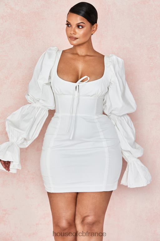 House of CB robe corset blanche à manches bouffantes Elsie N888H613 vêtements