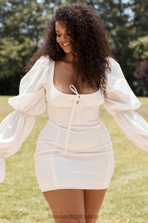 House of CB robe corset blanche à manches bouffantes Elsie N888H613 vêtements