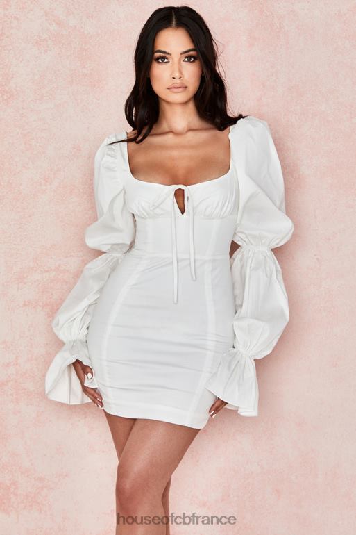 House of CB robe corset blanche à manches bouffantes Elsie N888H613 vêtements