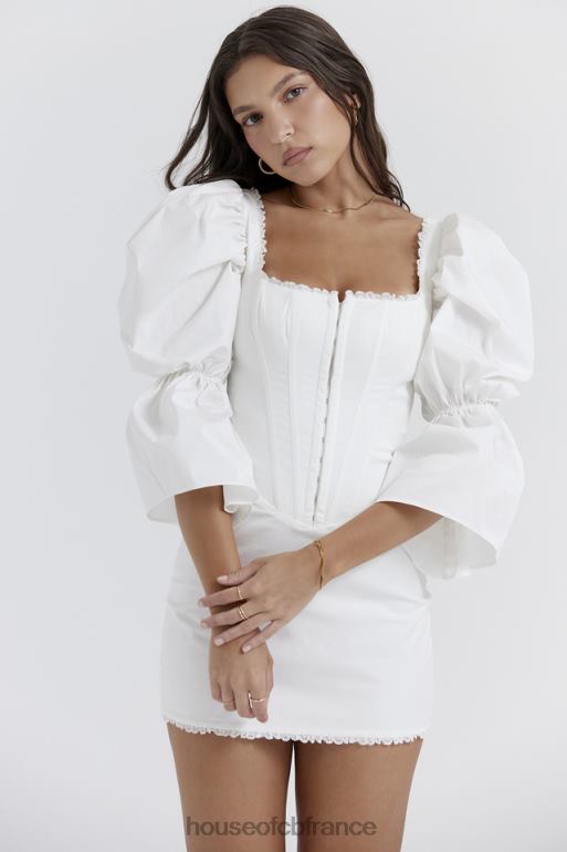 House of CB robe corset blanche à manches bouffantes Matilda N888H204 vêtements