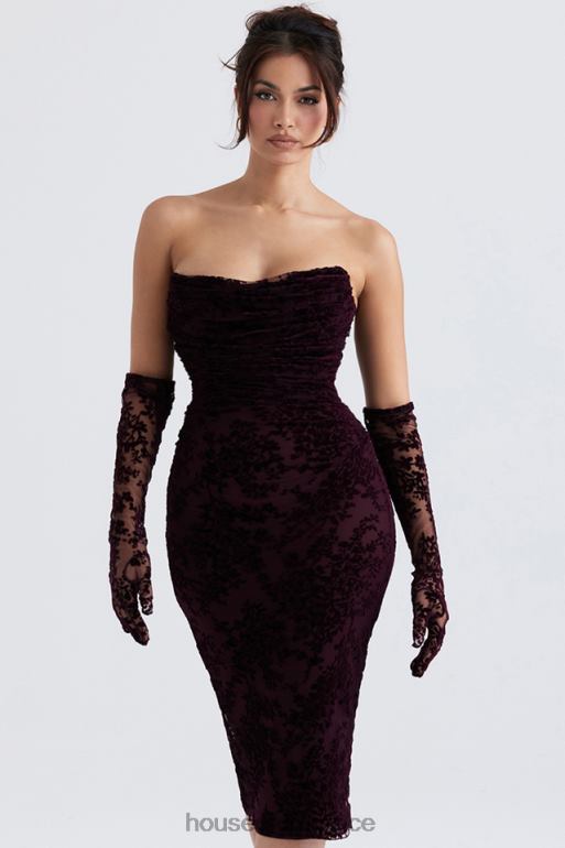 House of CB robe corset dévorée cerise noire isadora N888H351 vêtements