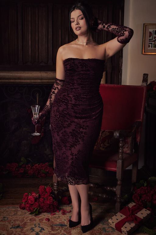 House of CB robe corset dévorée cerise noire isadora N888H351 vêtements