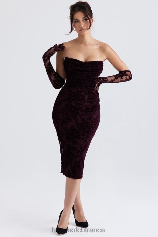 House of CB robe corset dévorée cerise noire isadora N888H351 vêtements