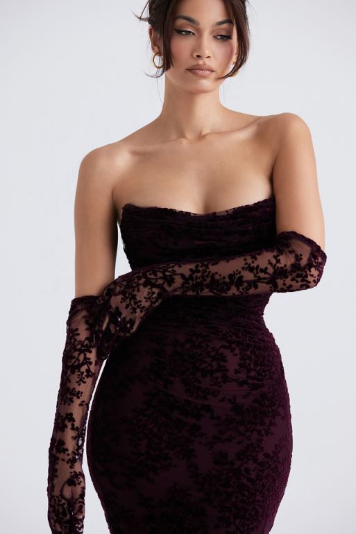 House of CB robe corset dévorée cerise noire isadora N888H351 vêtements