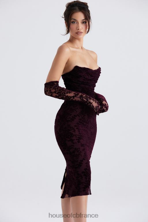 House of CB robe corset dévorée cerise noire isadora N888H351 vêtements