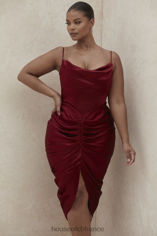 House of CB robe corset drapée en satin vin nera N888H600 vêtements