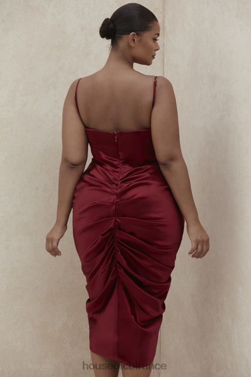 House of CB robe corset drapée en satin vin nera N888H600 vêtements