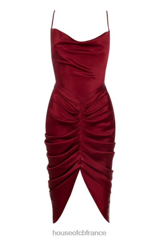 House of CB robe corset drapée en satin vin nera N888H600 vêtements