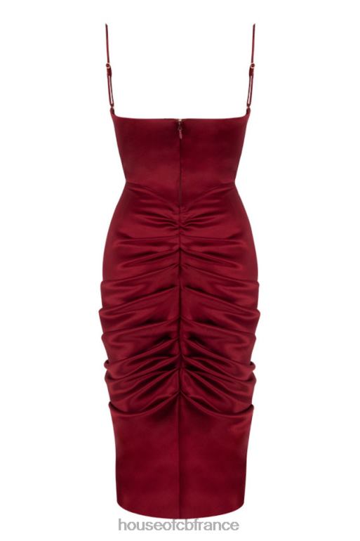 House of CB robe corset drapée en satin vin nera N888H600 vêtements