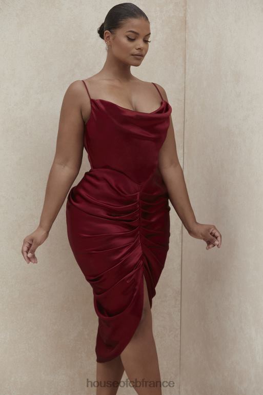 House of CB robe corset drapée en satin vin nera N888H600 vêtements