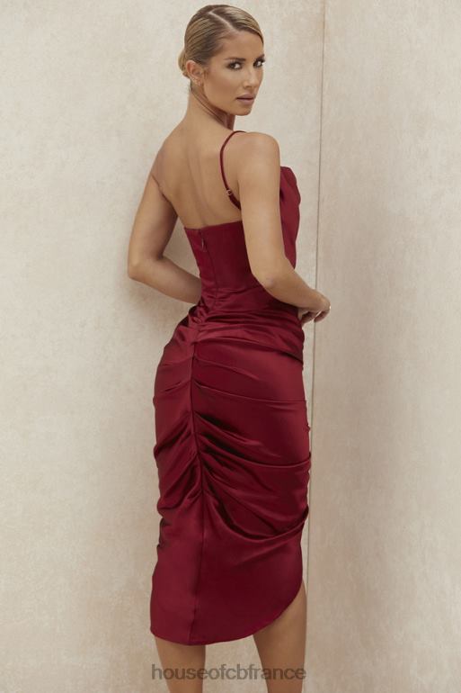 House of CB robe corset drapée en satin vin nera N888H600 vêtements