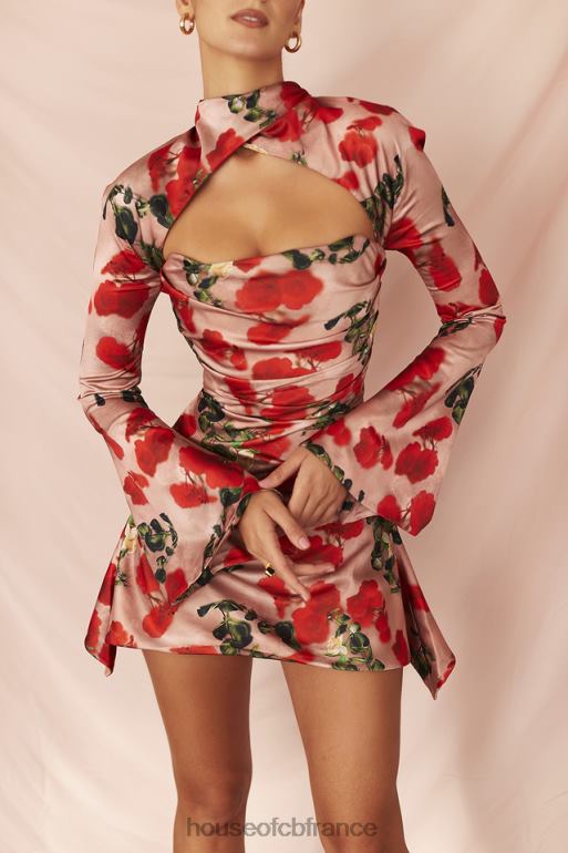 House of CB robe corset drapée à imprimé toira roses N888H503 vêtements