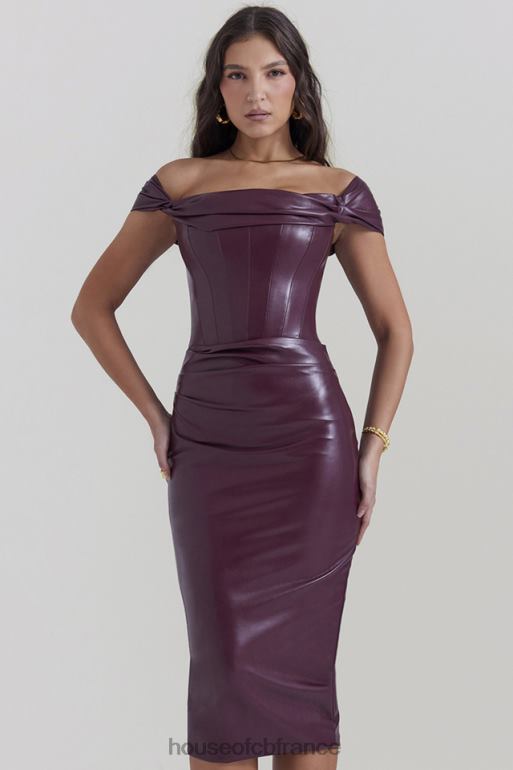 House of CB robe corset en cuir végétalien Raven Mulberry N888H129 vêtements