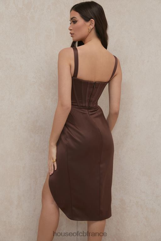 House of CB robe corset en satin chocolat Faye N888H582 vêtements