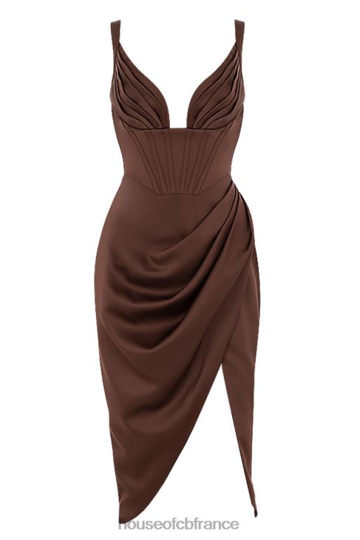 House of CB robe corset en satin chocolat Faye N888H582 vêtements