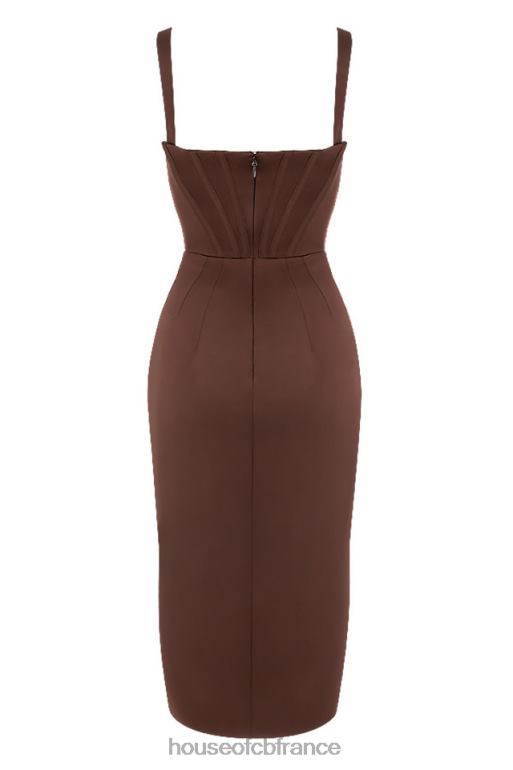 House of CB robe corset en satin chocolat Faye N888H582 vêtements
