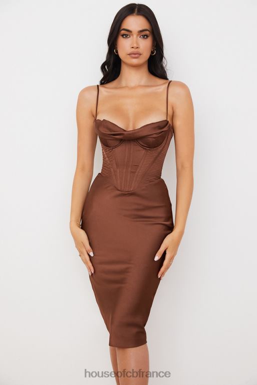 House of CB robe corset en satin chocolat myrna N888H568 vêtements