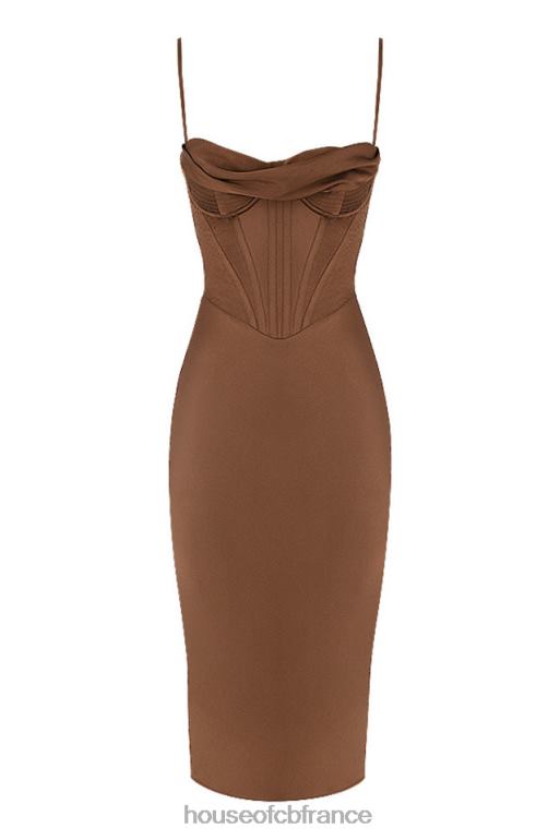 House of CB robe corset en satin chocolat myrna N888H568 vêtements
