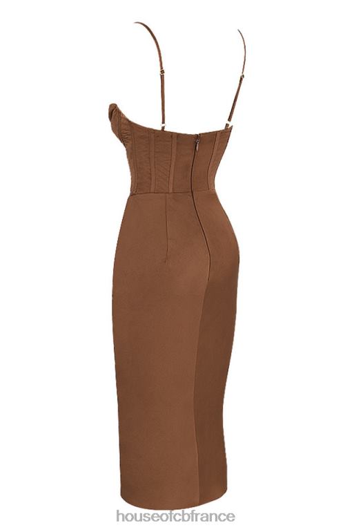 House of CB robe corset en satin chocolat myrna N888H568 vêtements