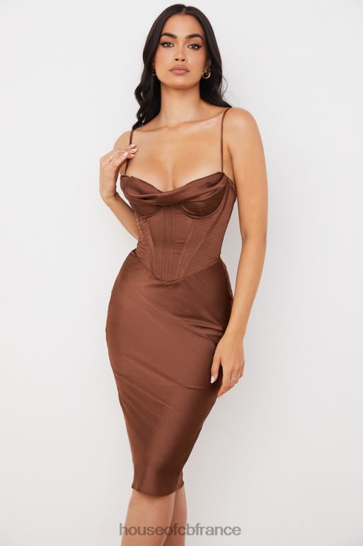 House of CB robe corset en satin chocolat myrna N888H568 vêtements