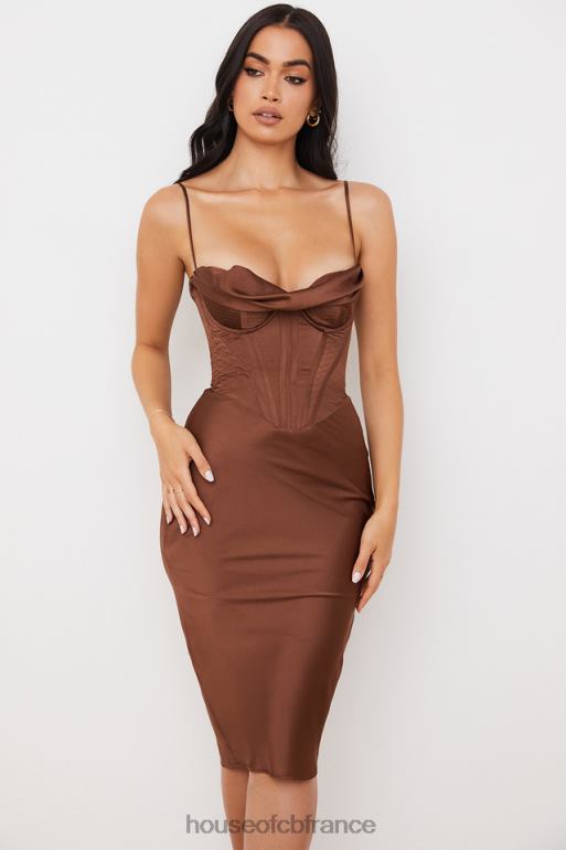 House of CB robe corset en satin chocolat myrna N888H568 vêtements