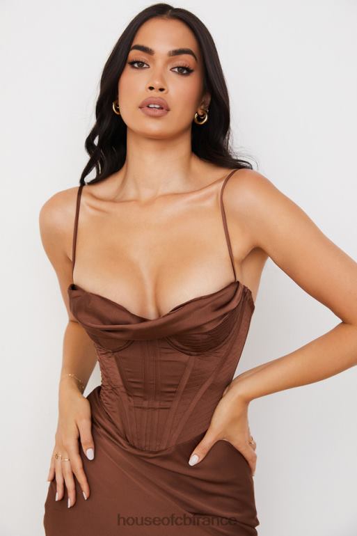House of CB robe corset en satin chocolat myrna N888H568 vêtements