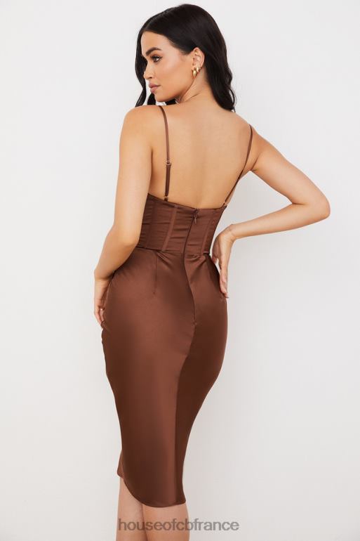 House of CB robe corset en satin chocolat myrna N888H568 vêtements