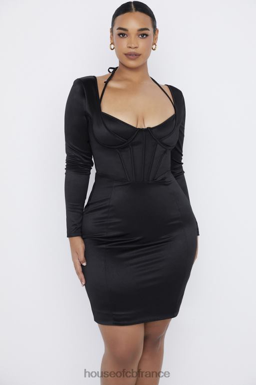 House of CB robe corset en satin disco noir grazia N888H531 vêtements