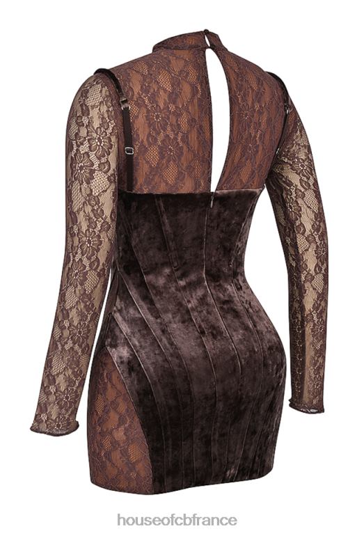 House of CB robe corset en velours et dentelle marron Marica N888H138 vêtements