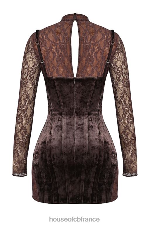 House of CB robe corset en velours et dentelle marron Marica N888H138 vêtements