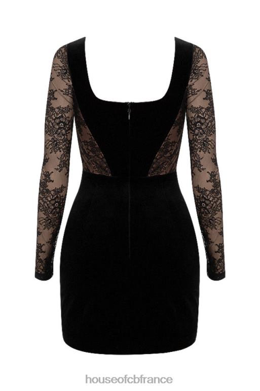 House of CB robe corset en velours et dentelle noirs Elena N888H585 vêtements