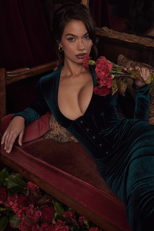 House of CB robe corset en velours forêt arabella N888H339 vêtements
