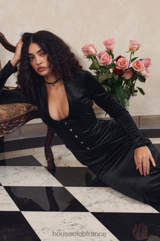 House of CB robe corset en velours noir arabella N888H306 vêtements