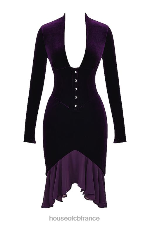 House of CB robe corset en velours violet foncé dahna N888H327 vêtements