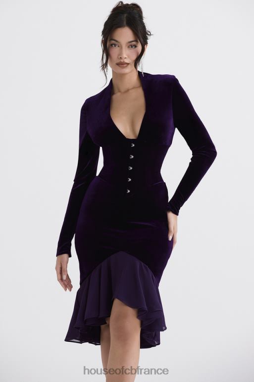 House of CB robe corset en velours violet foncé dahna N888H327 vêtements