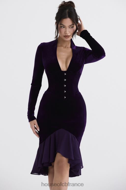 House of CB robe corset en velours violet foncé dahna N888H327 vêtements